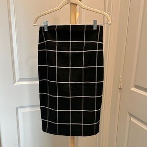 Express Black Pencil Skirt with White Windowpane Grid